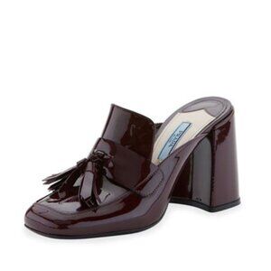 Prada Burgundy Patent Leather Tassel Mules sz 38